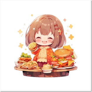 Cute chibi girl eat happily anime Posters and Art